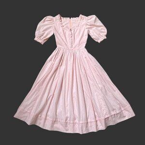 Vintage Cottagecore Puff Sleeve Dress Victorian Maxi Princess Preppy Ruffle.